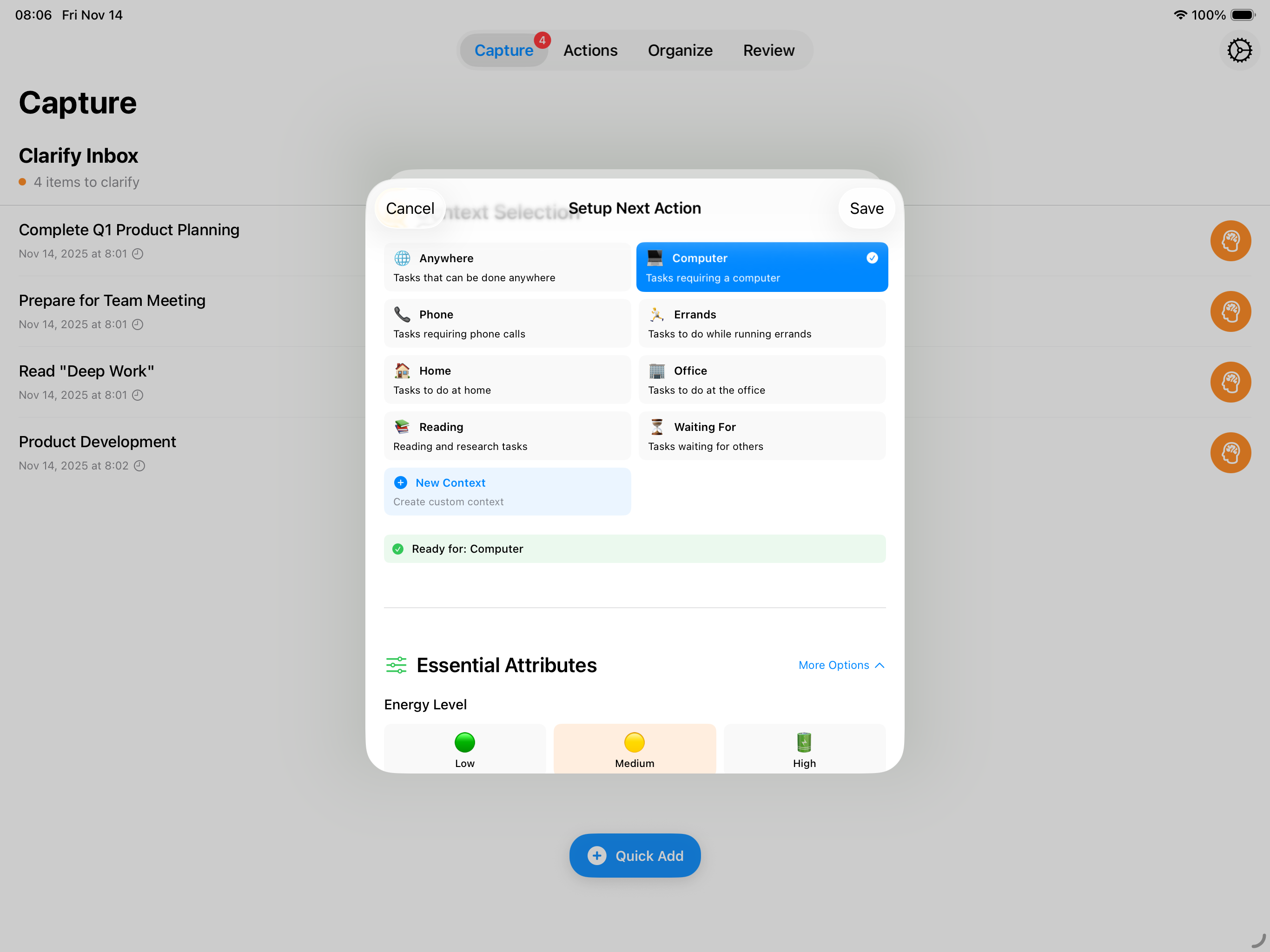 iPad Set Context and GTD Attributes